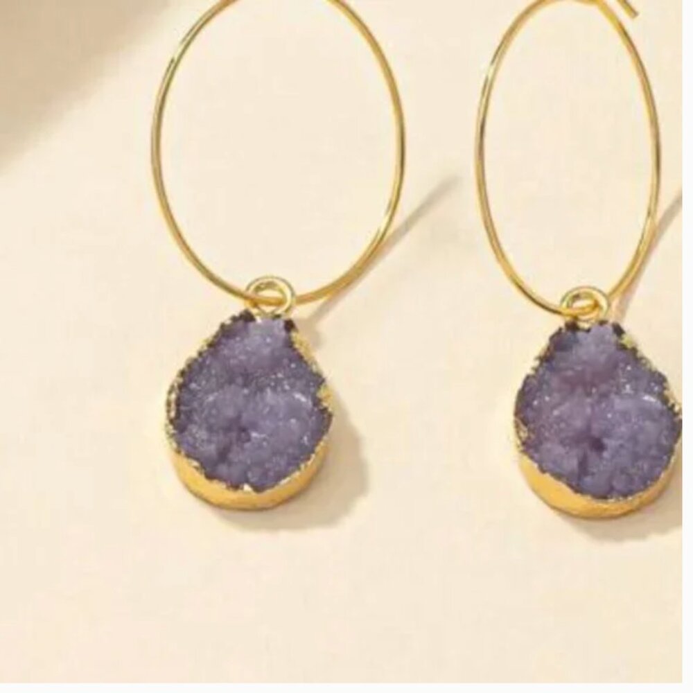 ⭐❤️FREE Stone Purple Hoop Drop Charm Hipster Hippie Artsy Chic Glam Hip Earrings